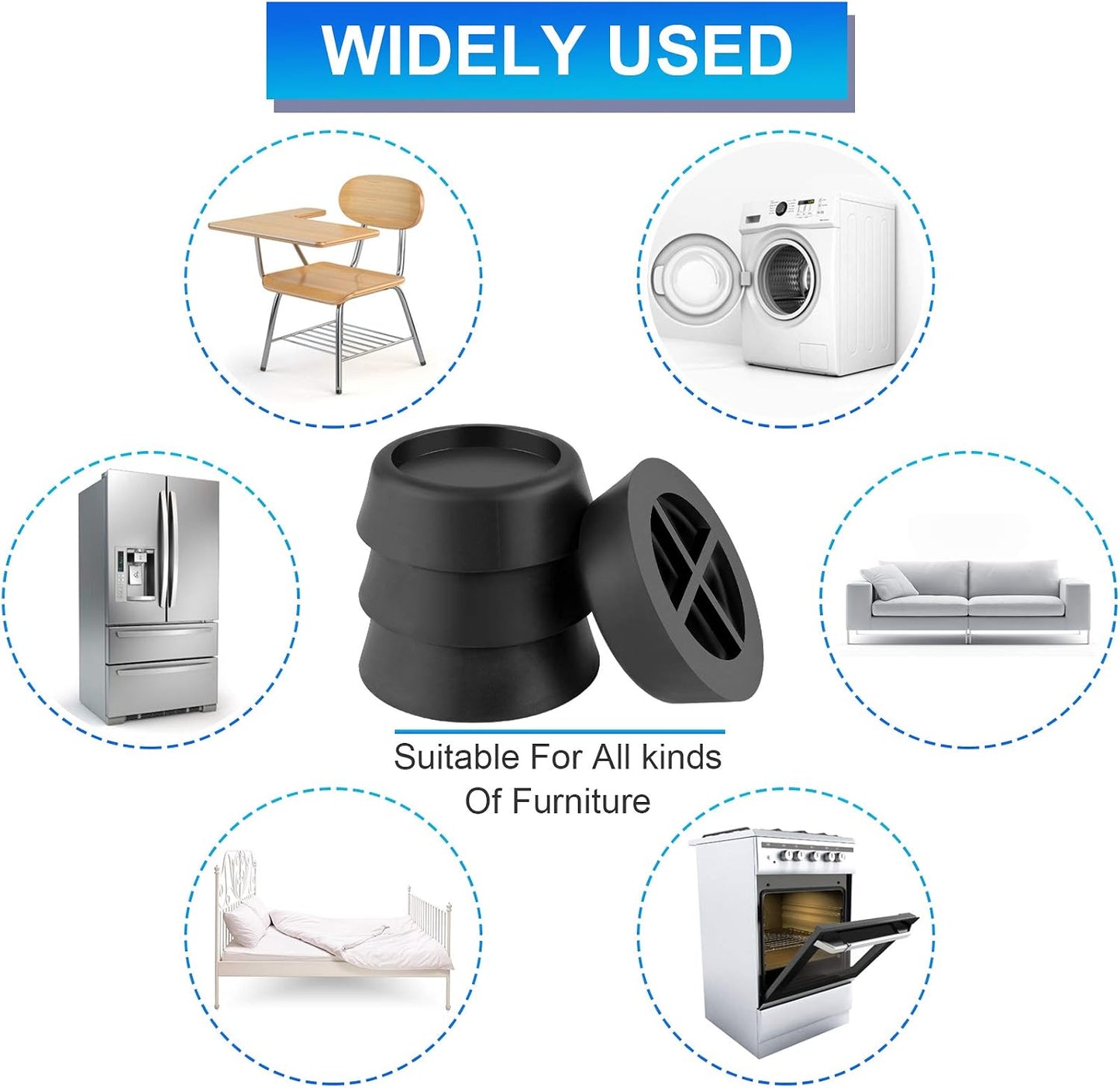 4PCS Washing Machine Foot Pads for Anti-Vibration and Anti-Walk Pads with Level, Washer and Dryer Anti Slip Pad Mat for Vibration Reduction & Shock Absorber Rubber Noise Cancelling Isolation Feet