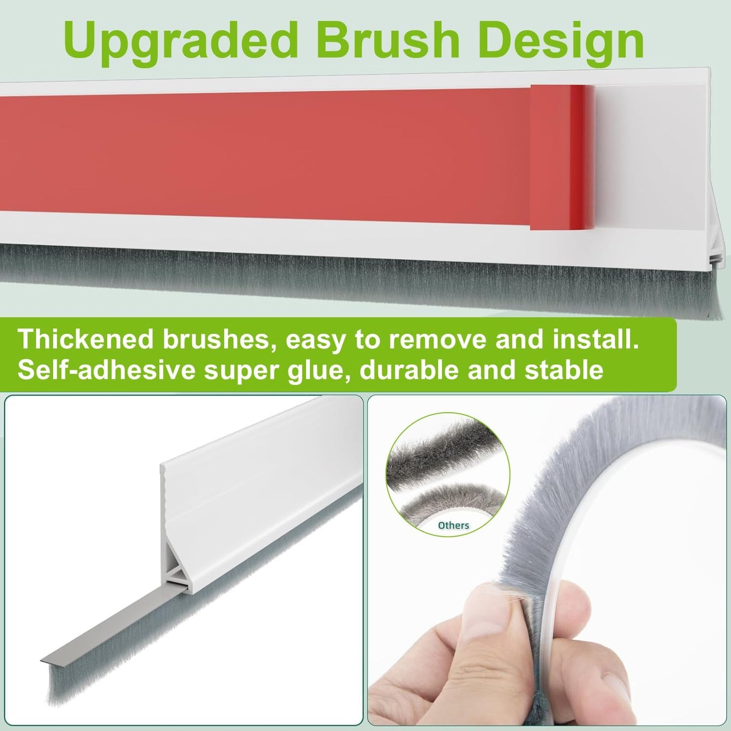 2 PCS Door Brush Bottom Sweep, Draft Stopper 2" W x 39" L, Black | No Residue, Strong Adhesive Self Adhesive Door Sweep for Bottom, Bottom Seal Strip for Dust/Noise/Hot or Cold Air Insulation