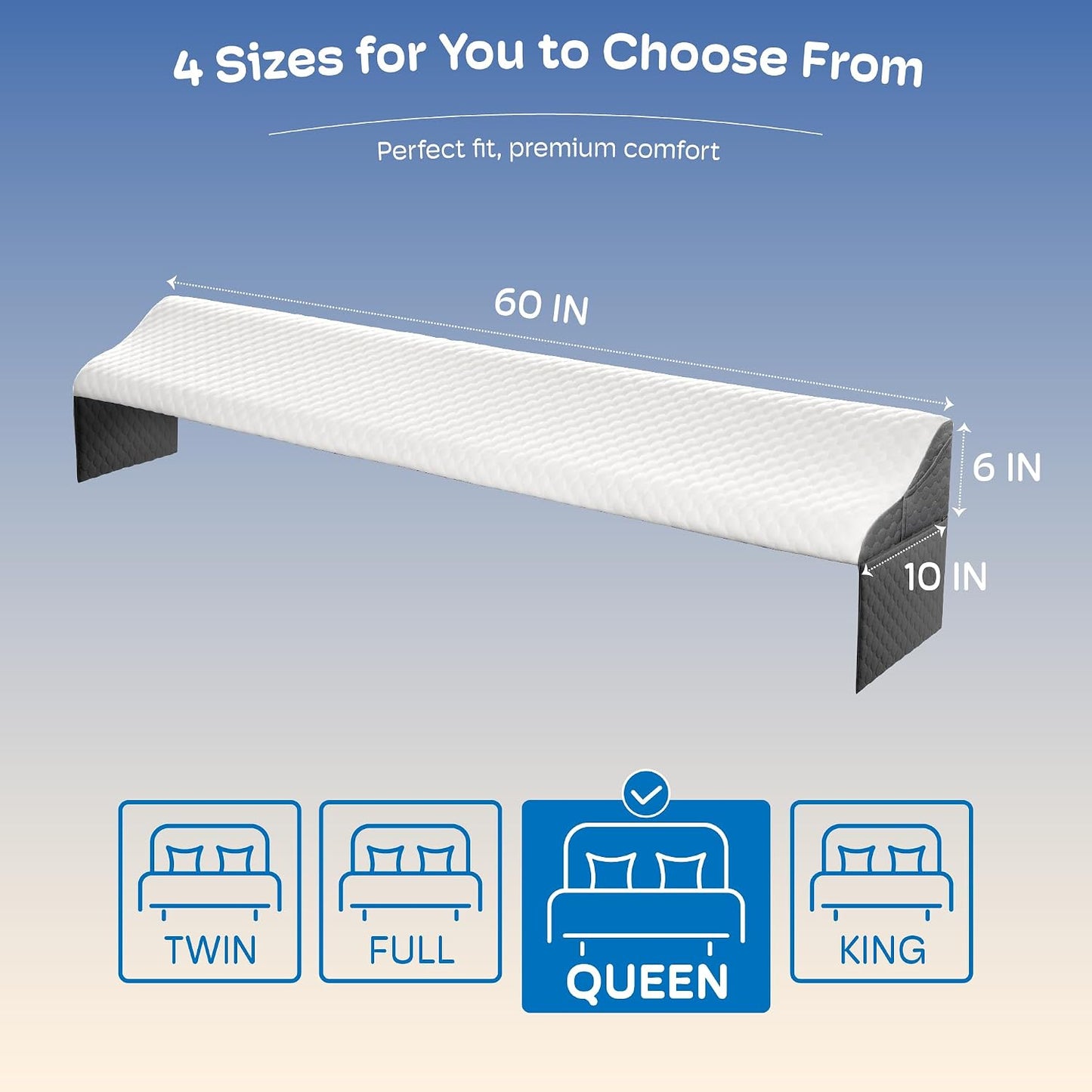 Queen Size Bed Wedge Pillow Headboard, Pillow Wedge for Headboard Gap(0-8") | Mattress Gap Filler Wedge, Stop Items Falling and Get Quality Sleep,Ergonomic Design, Non-Slip, Breathable(60"X10"X6")