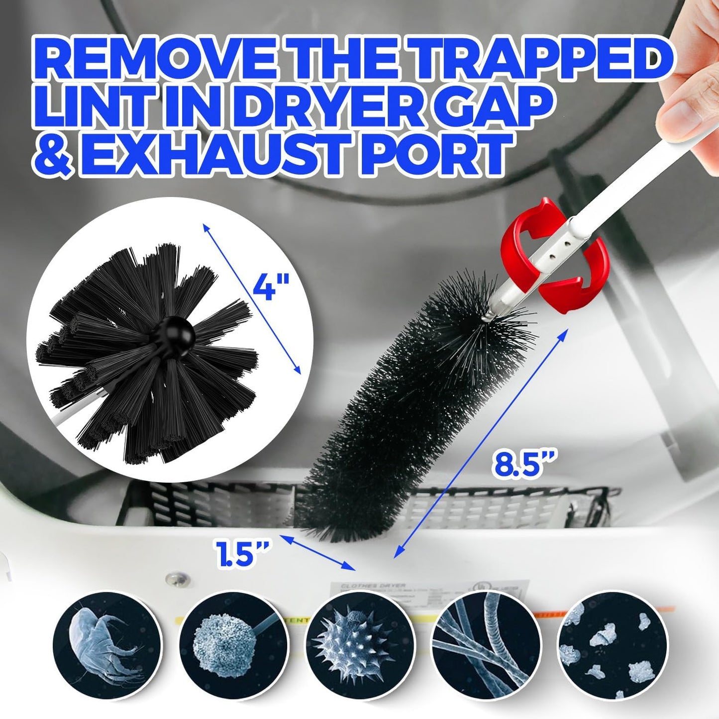 Holikme 16Ft Dryer Vent Cleaner Kit - Flexible Lint Brush for Deep Cleaning | Flexible Nylon Rods, Synthetic Brush Head, Drill Attachment, Deep Clean, Lint Removal, Easy DIY Assembly, Home Essential