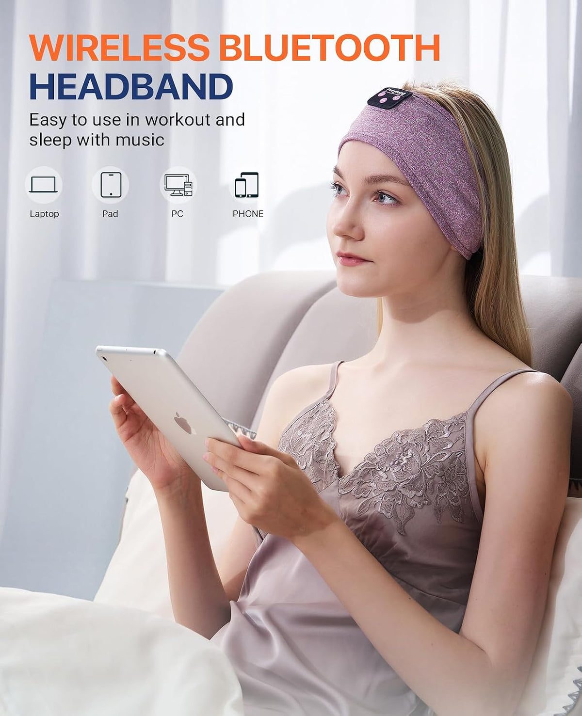 Perytong Sleeping Headphones Bluetooth Headband, Soft Long Time Play Sleeping Headsets with Built in Speakers Perfect for Workout,Running,Yoga,Travel, Darkgray