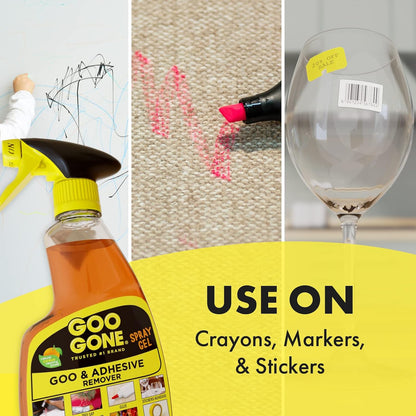 Goo Gone Adhesive Remover Spray Gel 12 Oz with Scraper, Surface Safe | Citrus Cleaning Power for Hard Surfaces, Carpet & Fabric, Removes Glue, Stickers, Tape Residue, Grease, Gum & Wax, Drip Free