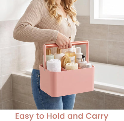 BYUNER Portable Shower Caddy Dorm: Bathroom Caddy Organizer with Handle and Adjustable Dividers,Plastic Shower Basket for Toiletry,Makeup,Vanity,Shower Storage Tote for College, Cleaning Caddy, Black