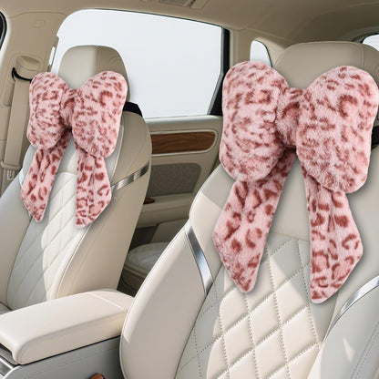 2 Pack Bow Car Headrest Pillows Plush Car Neck Pillows for Travel Driving Office Chair Head Support Cushions, Also Cute Car Decor Accessories (Black)