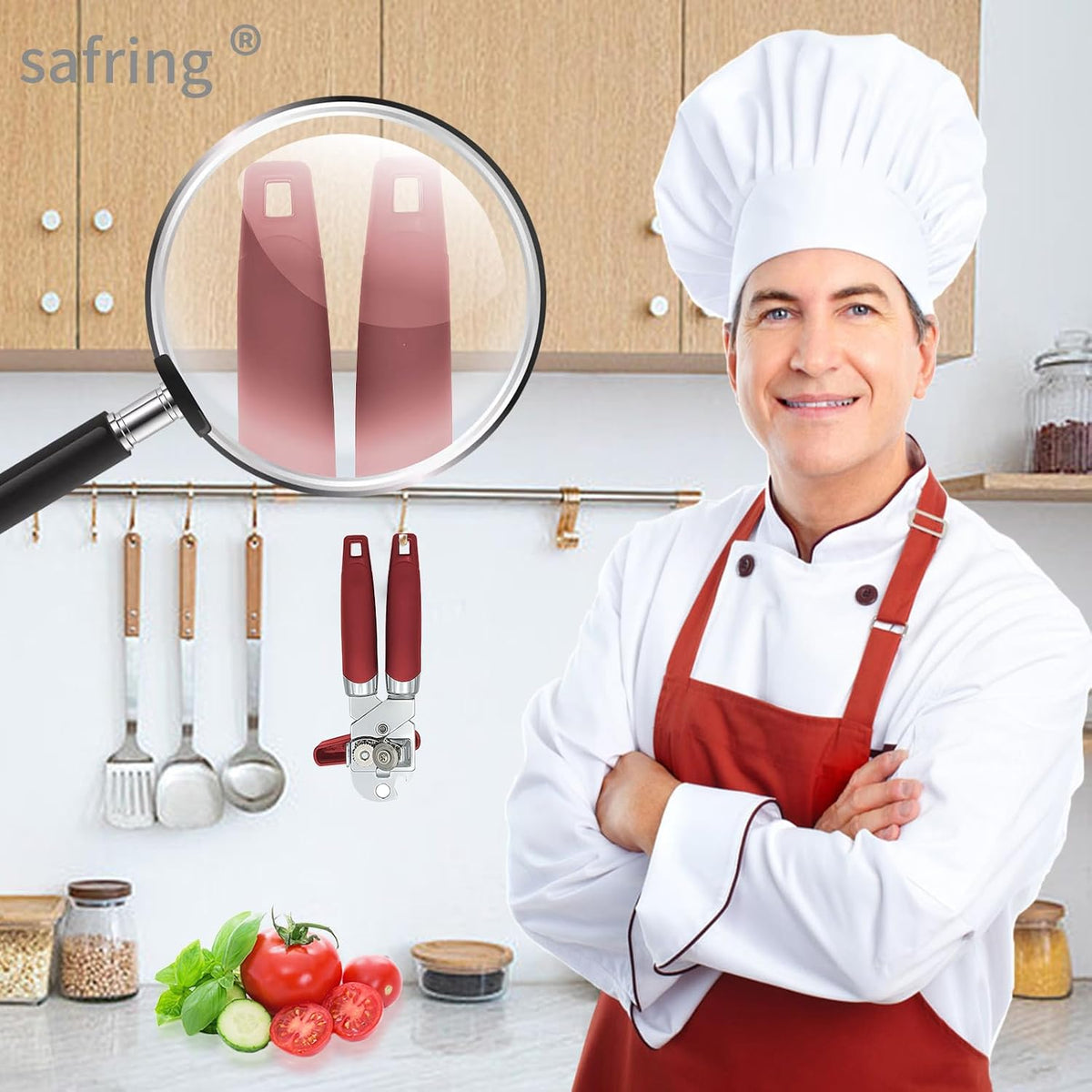 Safring Can Opener Manual, Handheld Strong Heavy Duty Stainless Steel Can Opener, Comfortable Handle, Sharp Blade Smooth Edge, Can Openers with Multifunctional Bottle Opener