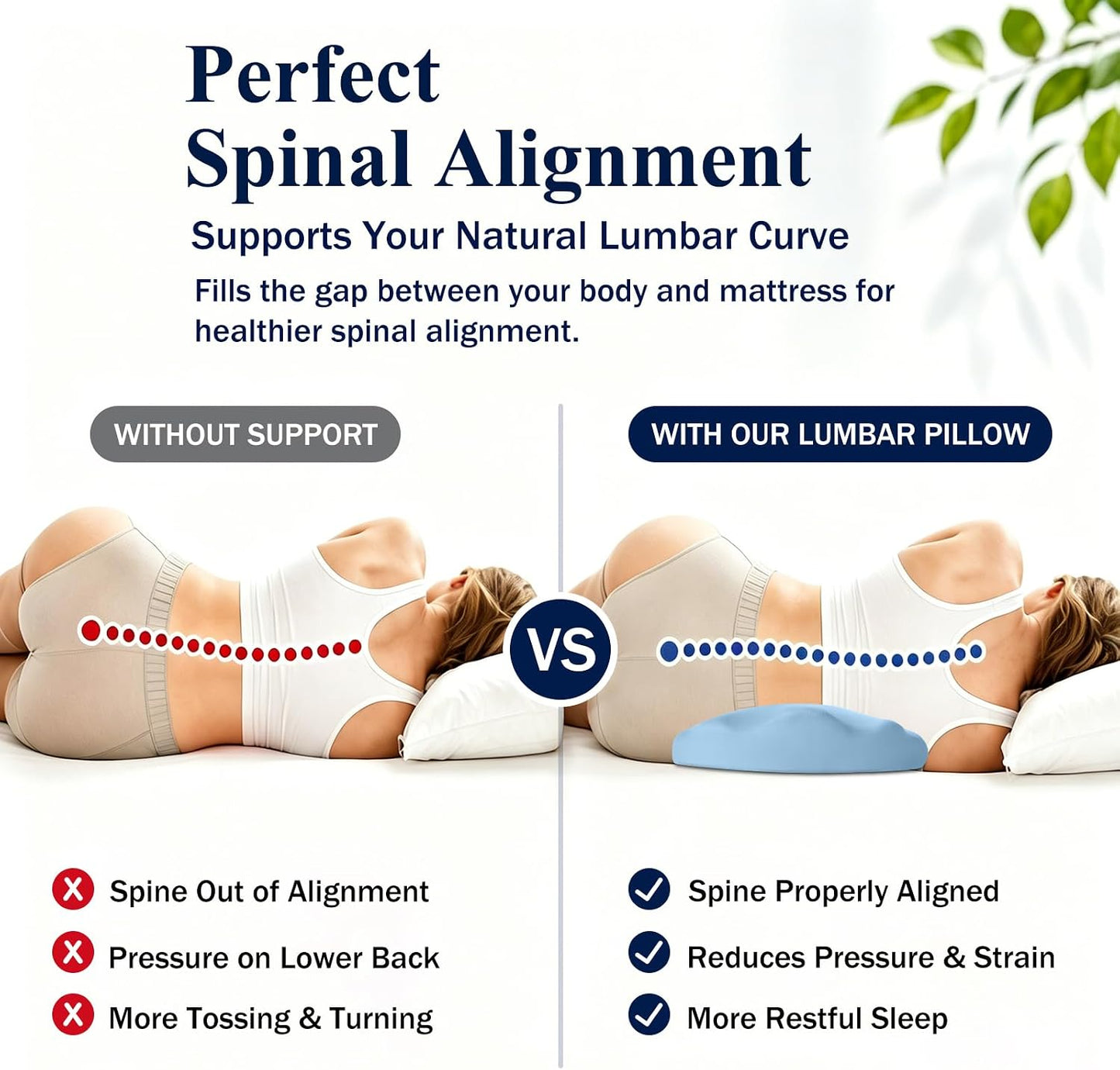 Fledano Lumbar Support Pillow for Bed – Memory Foam Lower Back Pain Relief Pillow for Sleeping, Ergonomic Lumbar Pillow for Side & Back Sleepers, Sciatica & Hip Pain Relief, Washable Cooling Cover