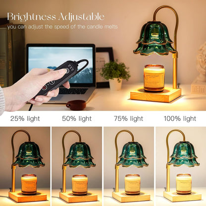Candeldo Candle Warmer Lamp with Timer, Gold Flower Glass Shade