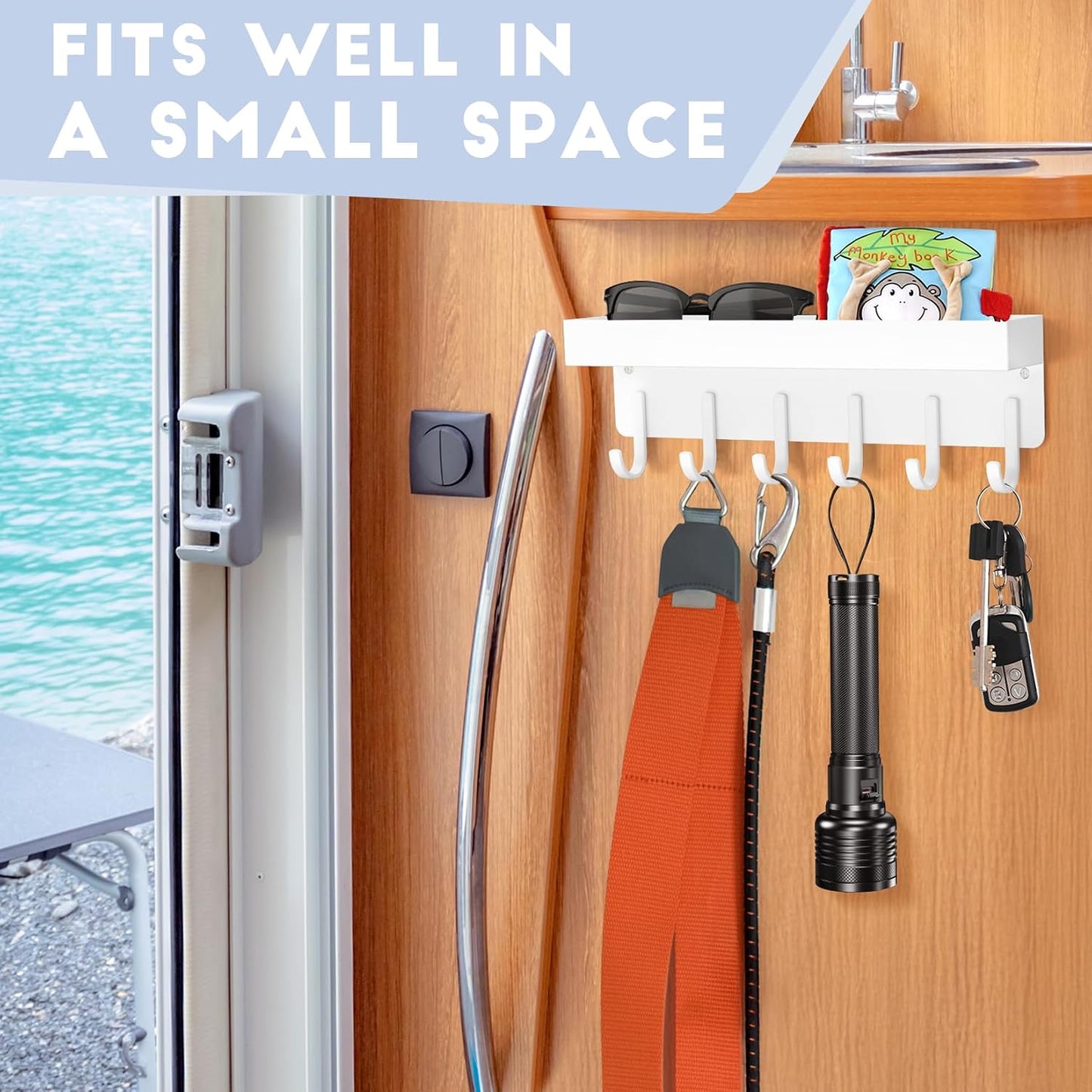 Magnetic Key Holder, Wall Mount Key Rack with Shelf, 9.65 in, Black | Metal Material, Small Size, 6 Metal Hooks, 2 Installation Ways, for Fridge, Entryway, Kitchen, Bathroom, Garage, RV, Office