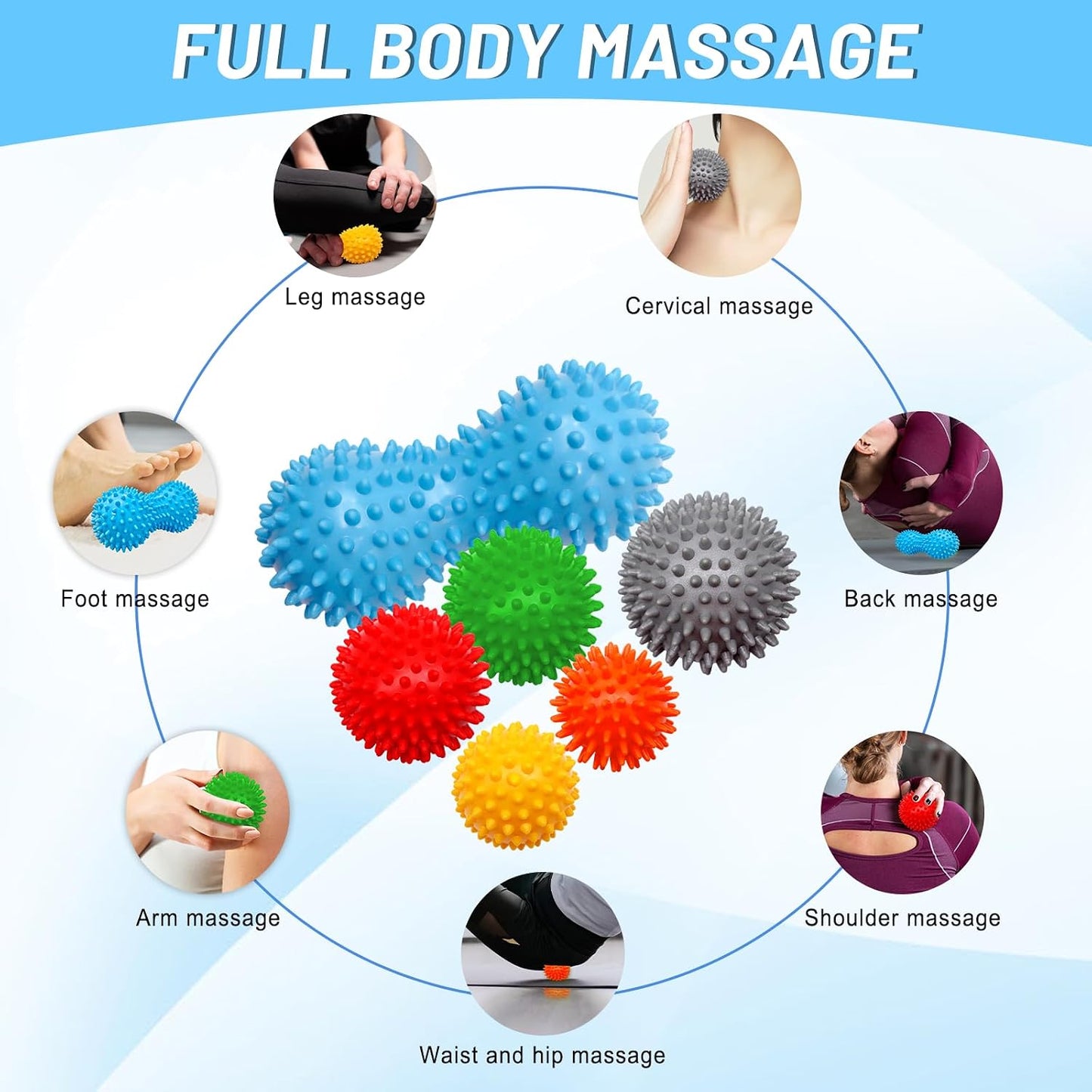 6-Pack Spiky Massage Balls Set, Hard Medium Soft Massage Ball for Feet | PVC,3 Firmness Levels,Spiky Ball for Muscle Release and Stress Relief,Foot Massage Ball,Home Gym Fitness Recovery