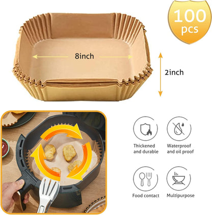 Ailun 100PCS Air Fryer Paper Liners 8 Inch,for 5-8 QT Air Fryer | Oil Resistant, Disposable Food Grade, Free of Bleach Paper, Round, Non-Stick Parchment Paper, Baking, Roasting, Microwave