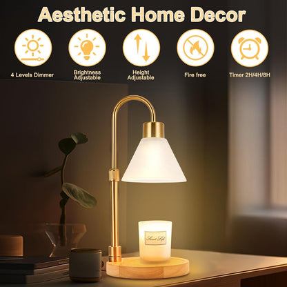Candle Warmer Lamp with Timer & 3 Bulbs, Dimmable Electric CandleLight Adjustable Height and Brightness Candle Wax Warmer for Jar Candles Bedroom Home Decor House Warming Gift for Women (Round Gold)