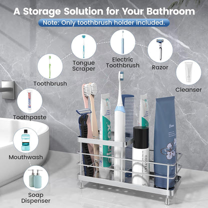Luxspire Toothbrush Holders for Bathroom, Stainless Steel, 6 Slots, Black | Toothbrush Holders With Drainage, For Bathroom Countertop & Kitchen Sink, Bathroom Accessories