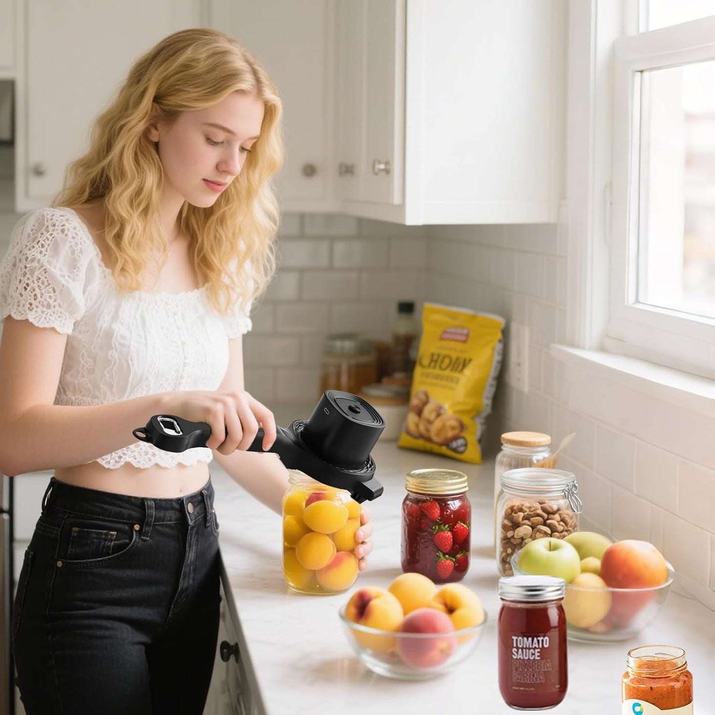 Electric Jar Opener for Seniors with Auto-Adjusting Gripper | Fit 1"-3.5" Cap | Rechargeable Jar & Bottle Openers for Weak Hands and Arthritis