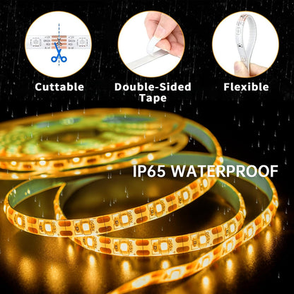 LED Light Strip Motion Sensor, USB Powered, Waterproof Rope Lights 6000K, Day and Night Modes Dimming, Indoor/Outdoor Use, Adhesive Tape 16.4ft