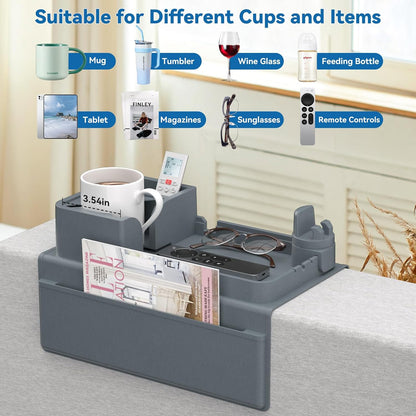 Couch Arm Cup Holder CLESOO Couch Arm Tray Anti-Slip Couch Cup Holder Silicone Sofa Armrest Tray Dual Side Pocket Couch Drink Holder Sofa Caddy Arm Remote Holder Snack Caddy with Phone Holder Blue