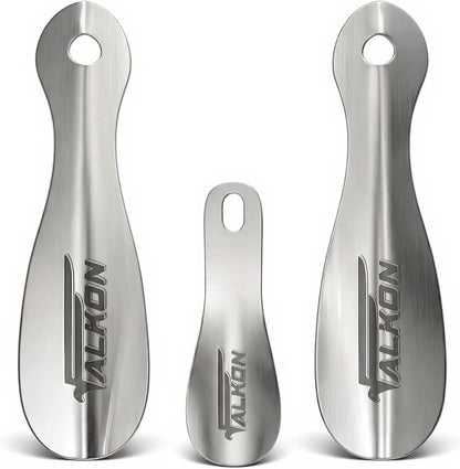 FALKON Set of 3 Metal Shoe Horns – Two 7.5" Long & One 4" Travel Shoe Horns for Women, Men, and Kids, Ideal for Travel