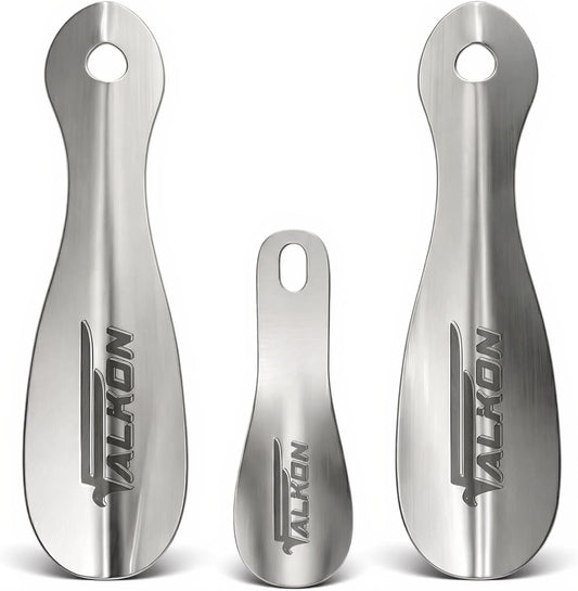 FALKON Set of 3 Metal Shoe Horns – Two 7.5" Long & One 4" Travel Shoe Horns for Women, Men, and Kids, Ideal for Travel