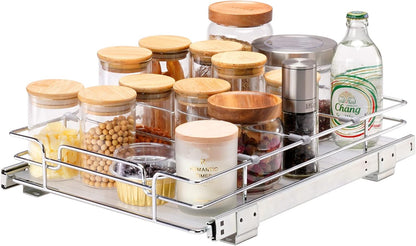 VEVOR 18.5"Wx21"Dx3.5"H Pull Out Cabinet Organizer, Heavy Duty Slide Out Pantry Shelves, Chrome-Plated Steel Roll Out Drawer, Drawer Storage for Home Under Sink, 20"Wx22"Dx7"H Install Size for Cabinet