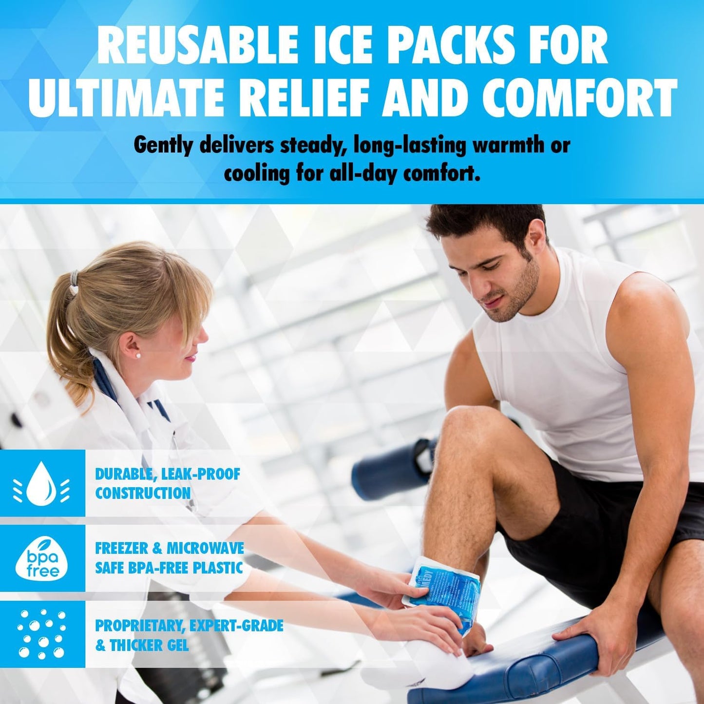 Perfect Remedy 2-Pack Gel Ice Packs for Injuries with Strap Cover, Flexible Hot Cold Compress, Soothing Soft Ice Packs for aid in Injuries Conditions, Alternative to Hot Water Bottles (Blue, Regular)
