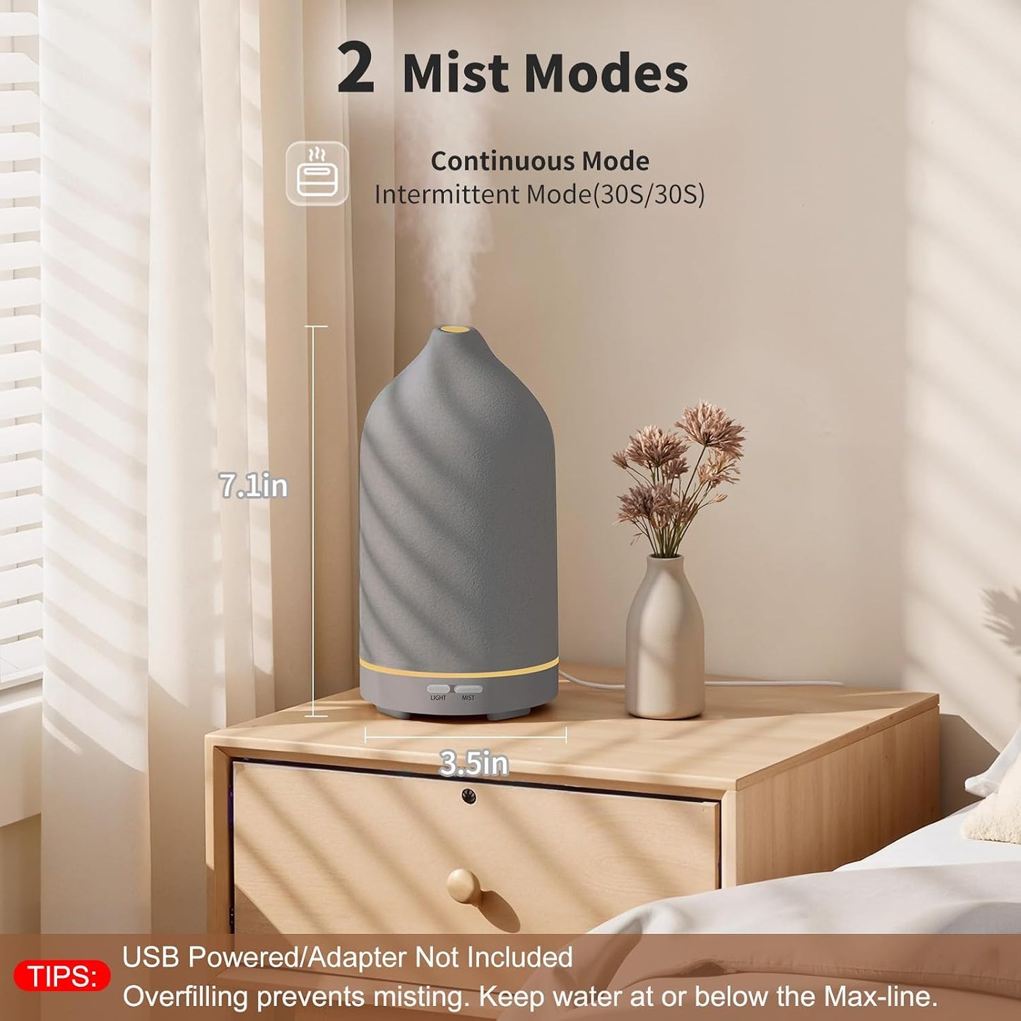 URPOWER 180ML Ceramic Essential Oil Diffuser, Ultrasonic Aromatherapy Diffuser with 7-Color Lights, Auto Shut-Off, Quiet Oil Diffuser for Bedroom, Home Office