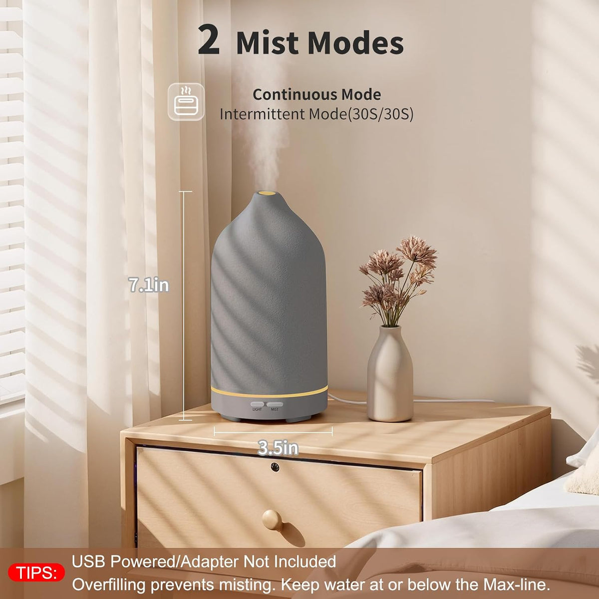 URPOWER 180mL Ceramic Essential Oil Diffuser Aromatherapy Diffuser for Home