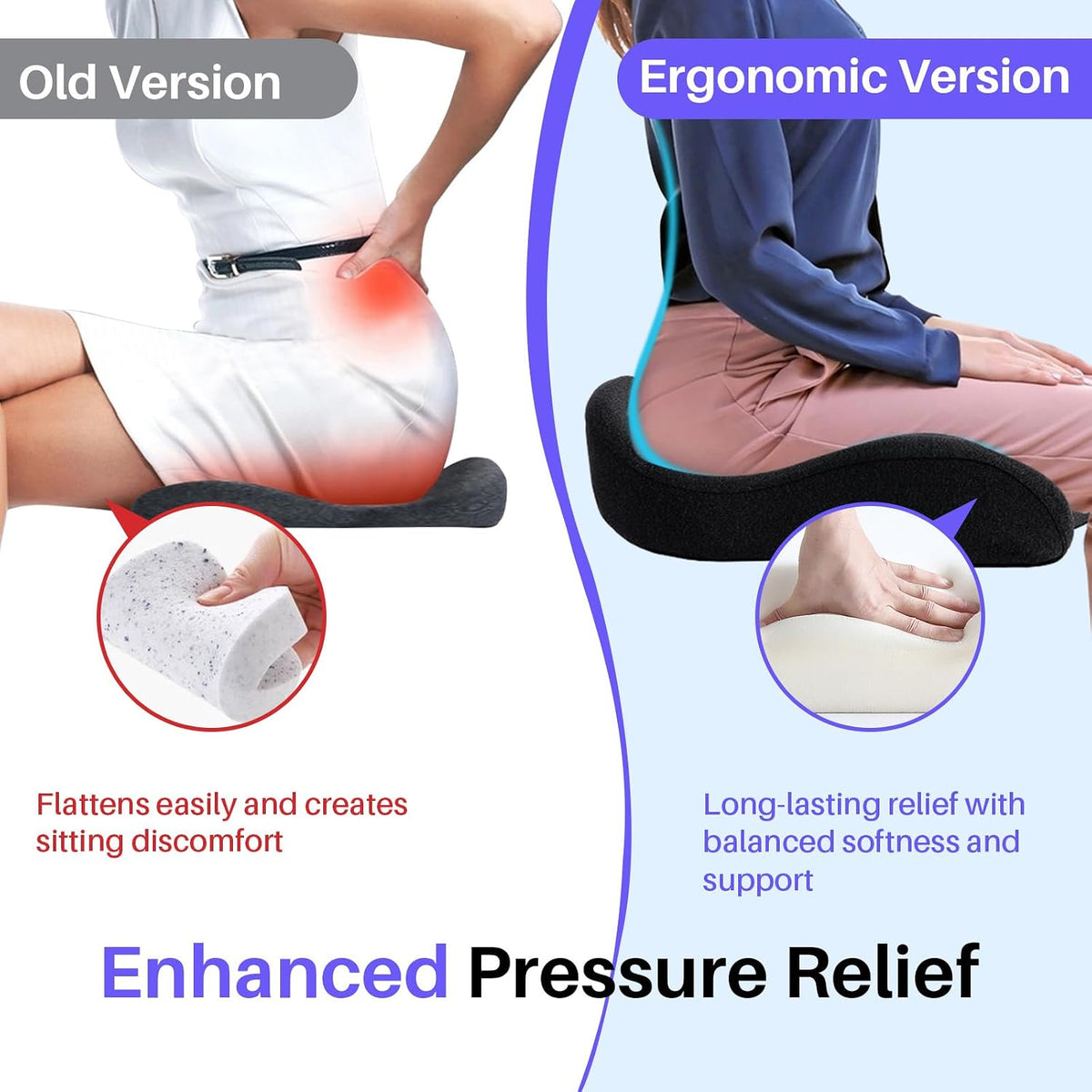 Ergonomic Seat Cushion, Office Chair Cushion for Sciatica Support, Pink