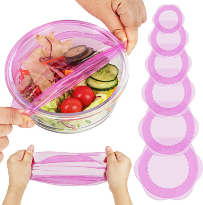 Silicone Stretch Lids for Food Storage in Fridge, Reusable Elastic Bowl Covers for Cup, Cans, Jars, Round & Rectangle Container, Food Grade Silicone Microwave Food Cover, Heat-Resistant, 6PCS