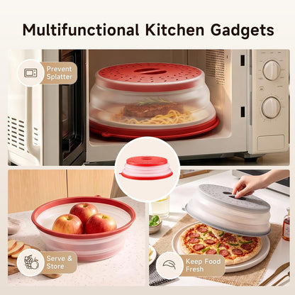 Microwave Splatter Cover for Food with Anti-scald Base Plate, Grey