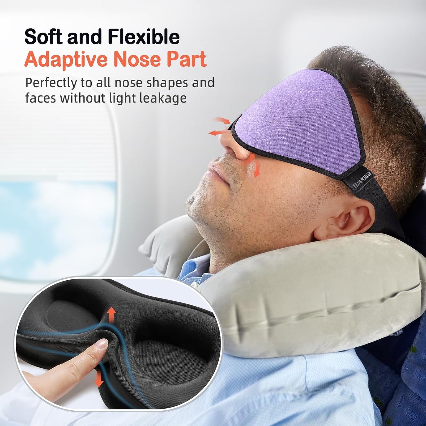 LitBear Sleep Mask for Side Sleeper Women Men, Eye Mask for Sleeping | Light Blocking 3D Contoured Sleeping Mask, Soft Breathable Sleep Eye Mask with Adjustable Elastic Strap for Travel, Black