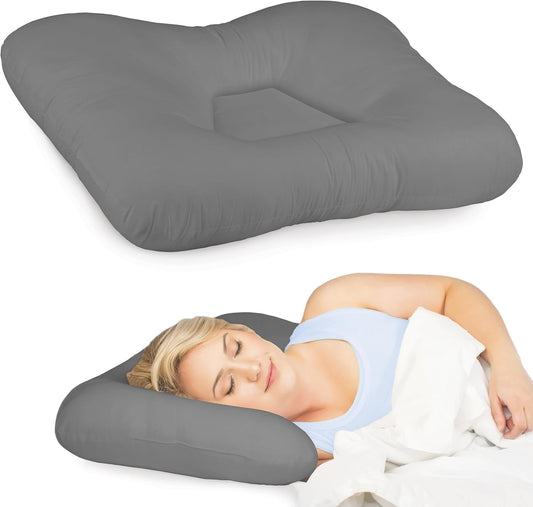 Tri-Core Ergonomic Cervical Pillow Neck Pain Relief Petite GR Firm | Contoured cervical pillow supports spinal alignment for side and back sleepers to promote neck comfort and restful sleep.