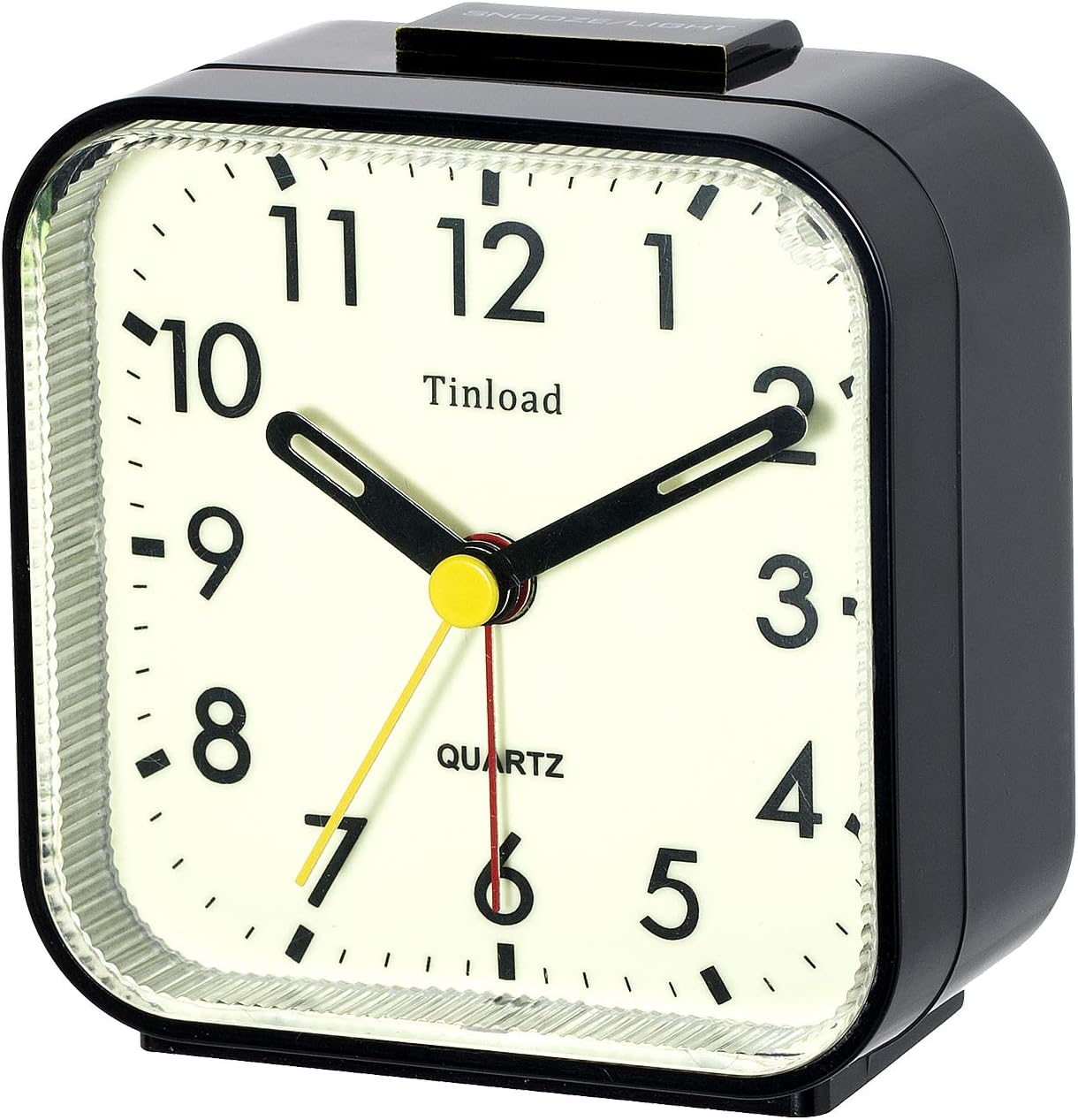 Tinload Small Battery Operated Analog Travel Alarm Clock Silent Non Ticking, Gentle Wake, Ascending Beep Sounds, Snooze,Lighted on Demand, Easy Set(Black)