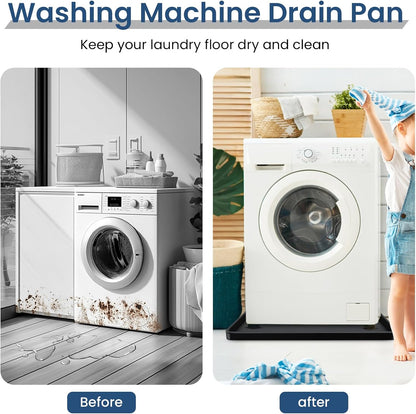 33 X 30 inch Large Thickened Silicone Washing Machine Drain Pan (Grey) | 1-1/5" Raised Edge , Leak Protection Anti-Vibration Non-Slip Washing Machine Tray for Washer Dryer Other Appliances （Black）