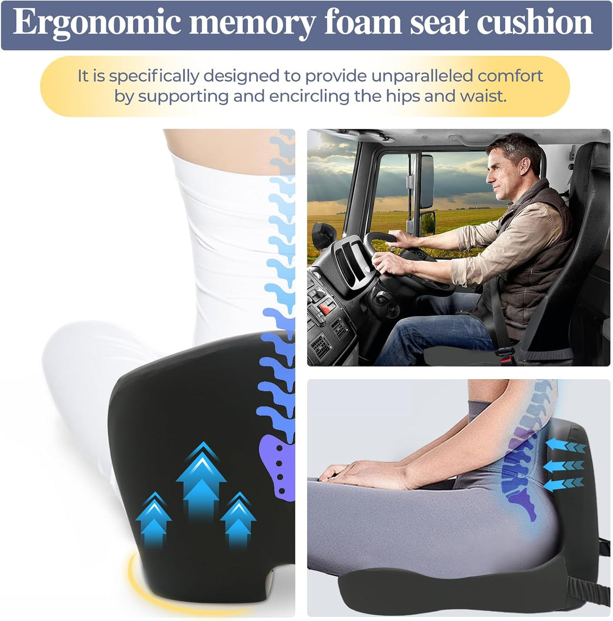 Car Seat Cushion with Lumbar Support Pillow, Seat Cushion for Driving