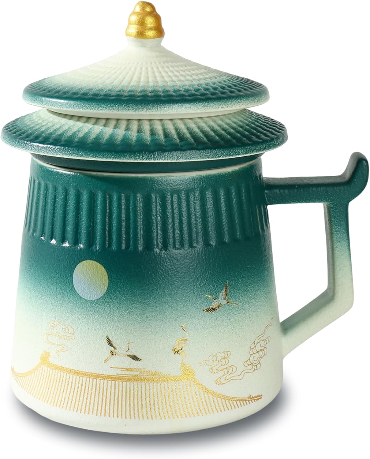 Loose Leaf Tea Cup with Infuser and Lid, 14.8oz Chinese Ceramic Mug with Fine Mesh Strainer, Office Steeping Cup for Tea Lovers Gifts