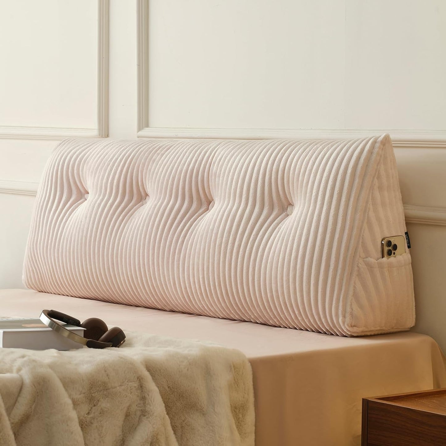 Z-hom Headboard Pillow, Wedge Backrest Cushion, Queen Size,NO Roll Pillow | Grey Triangular Backrest Cushion Equipped,NO Roll Pillow,Ideal for Reading,Sitting Up in Bed&Filling Headboard Gaps