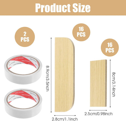 32 PCS Hinge Repair Wooden Plate, 3.5", 3.1" Cabinet Hinge Repair Plate | Rectangle and Arc Door Hole Cover Plate Kitchen Cabinet Hinges Cabinet Door Blanks with Double Sided Tape