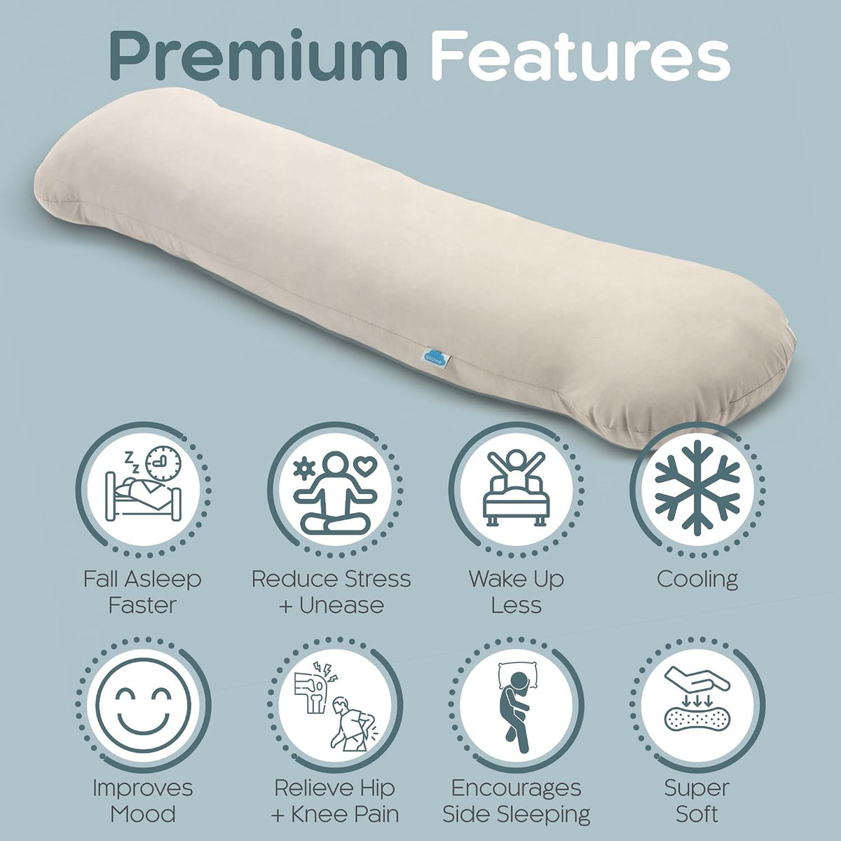 SleepCloud Weighted Body Pillow 6.5lbs, Cooling Tencel Cover, 41” x 10”