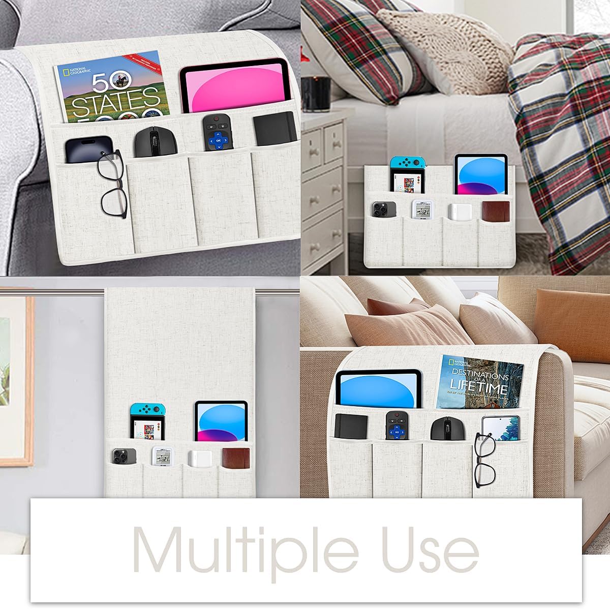 Joywell Remote Caddy Couch Remote Control Holder for Recliner Sofa Armrest Organizer Non Slip Arm Chair Caddie with 6 Pocket Storage for Magazine, Tablet, Phone, iPad, Black