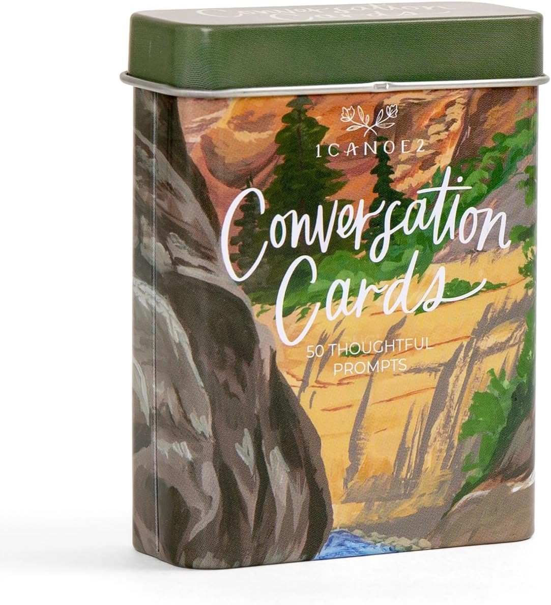 1Canoe2 Conversations Card Game, 50 Cards & Tin (Reading) | 50 Conversation Starter Cards, Decorative Storage Tin, Book Lovers Gift