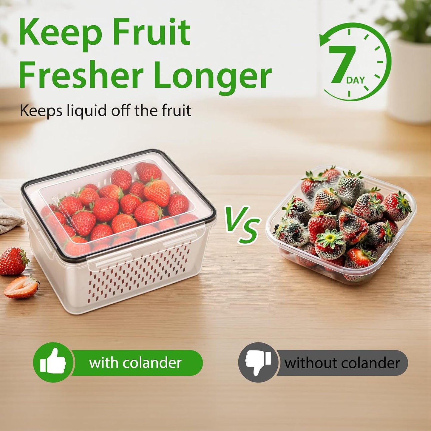 8 PCS Fruit Storage Containers for Fridge, Leakproof Produce Containers | For Fridge with Removable Colander, Microwave/Dishwasher Safe Fruit Washing Bowl Keep Fruits, Vegetables, Berry Fresh longer