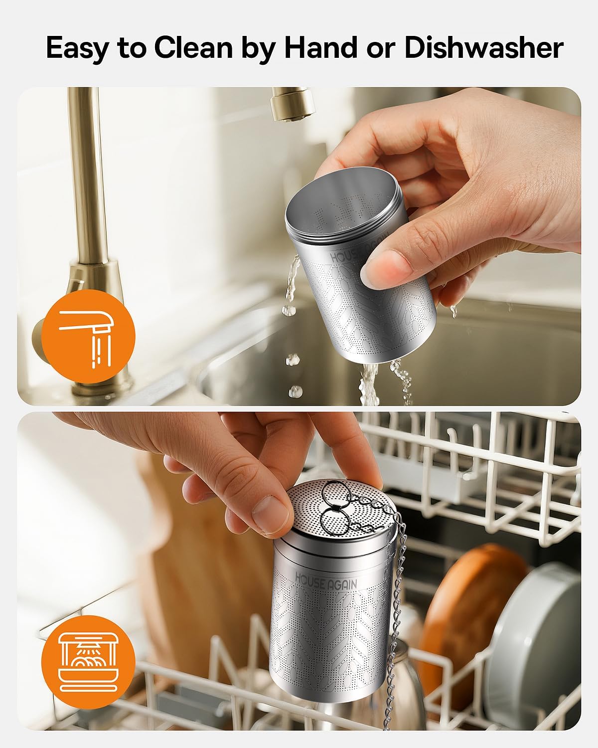 House Again 2 Pack Tea Infusers, Extra Fine Mesh Tea Strainers for Loose Tea, Updated Slim Threaded Lid & 304 Stainless Steel, Loose Leaf Tea Steeper for Brew Tea Spices & Seasonings