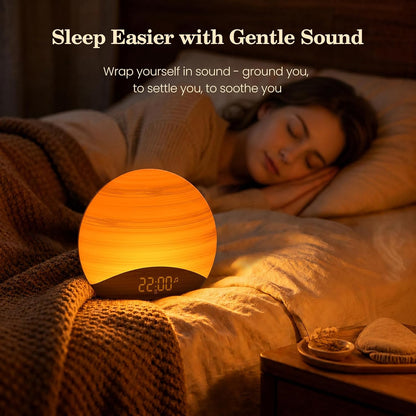REACHER Wood Grain Sunrise Alarm Clock and Sound Machine Nightlight, Digital Dimmable Clock for Bedroom, 26 Sleep Sounds, White Noise Machine for Baby, Adults, Wake Up Light Alarm Clock for Kids | Digital Dimmable Clock for Bedroom, 26 Sleep Sounds,
