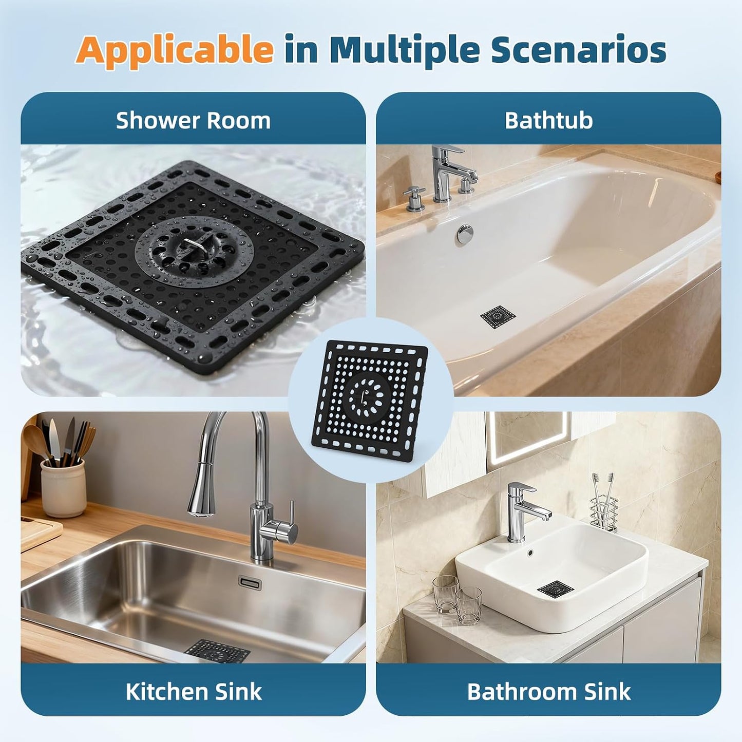 Hibbent Upgraded Shower Drain Hair Catcher for Bathroom Floor 4" Drain, Anti-Clogging Shower Drain Cover, Stainless Steel & Silicone Drain Strainer with Handle, Shower Drain Protector, Grey