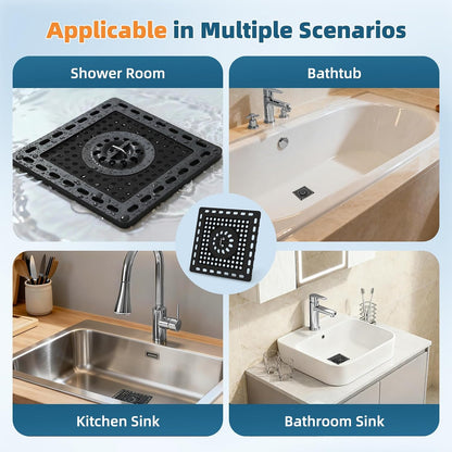 Hibbent Upgraded Shower Drain Hair Catcher for Bathroom Floor 4" Drain, Anti-Clogging Shower Drain Cover, Stainless Steel & Silicone Drain Strainer with Handle, Shower Drain Protector, Grey
