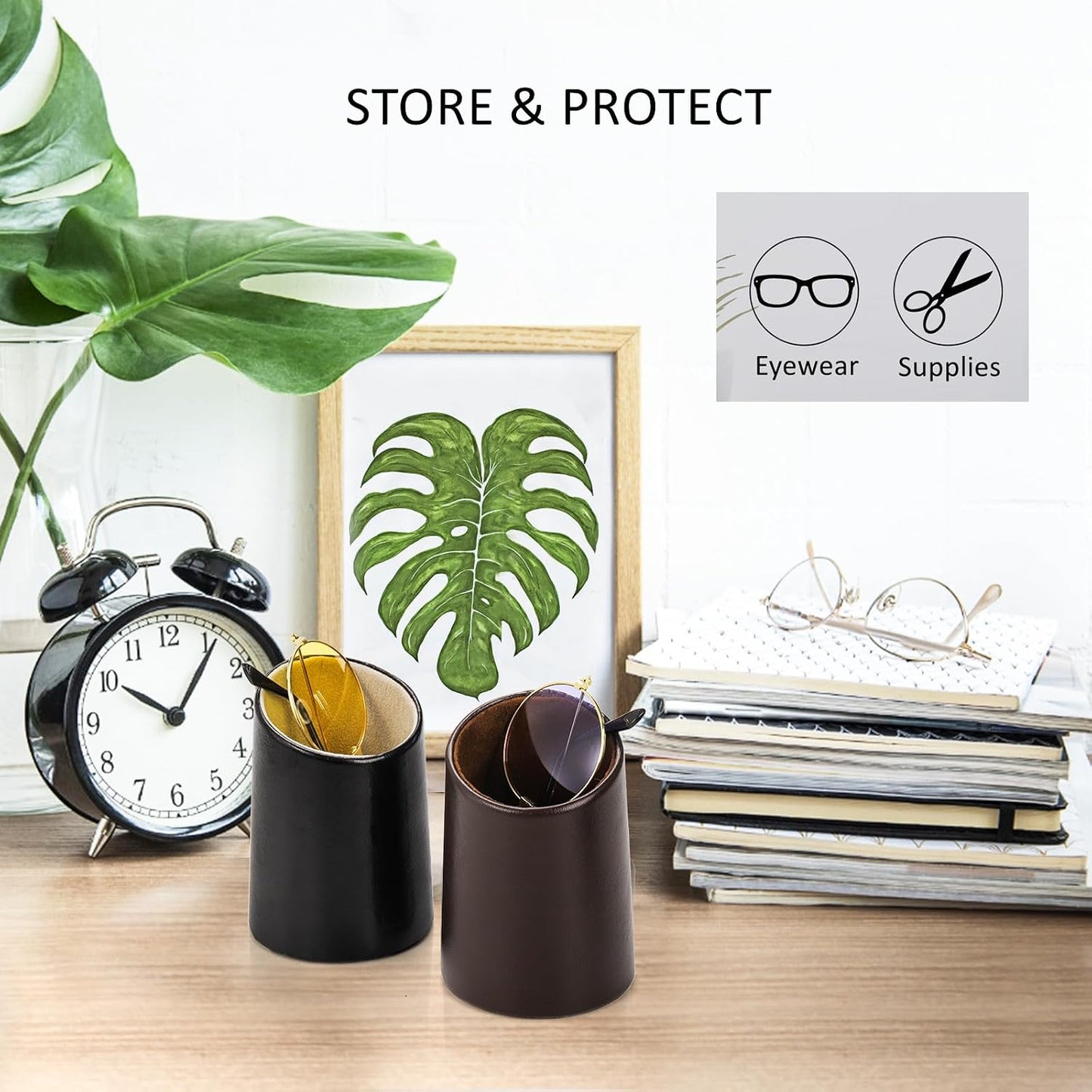 ZOOFOX 4 Pack Eyeglass Holder Stand, PU Leather Stand Case for Eyewear, Reading Glasses, Desk, Nightstand