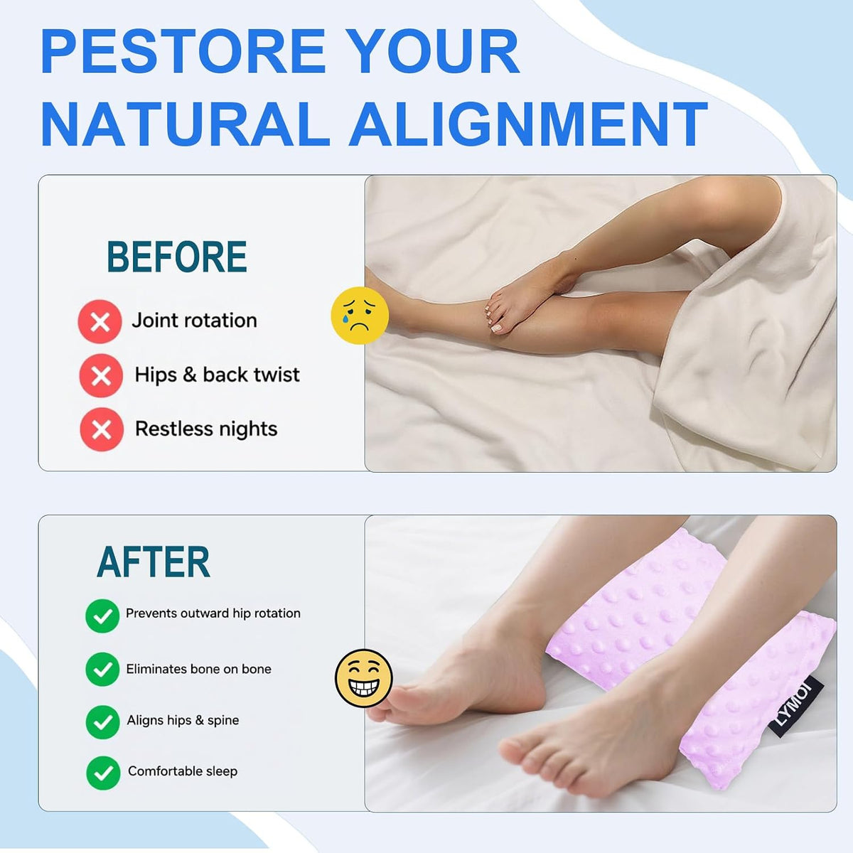 Small Soft Knee Pillow for Side Sleepers, 11" x 7.5" Hip Leg Support Pillows Joints Cushion Relief from Knees Sciatica Joints Back Pain After Surgery for Sleeping Gifts (Purple)