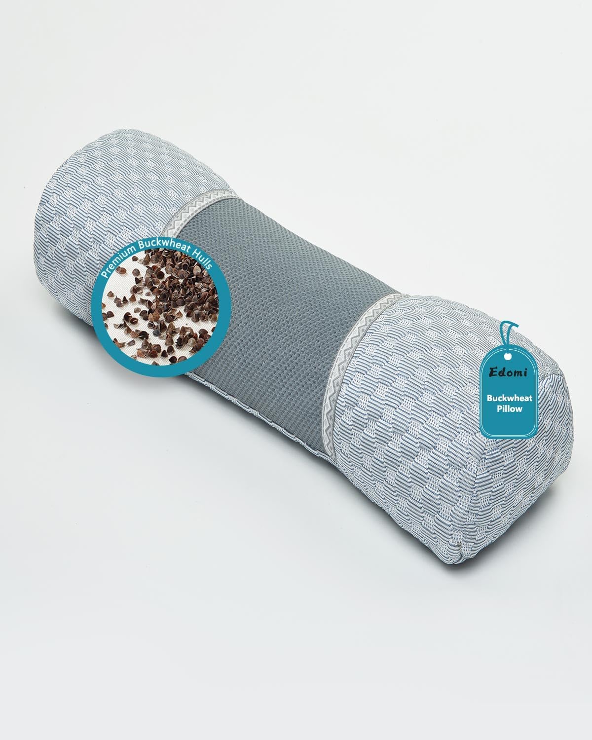 Buckwheat Cervical Pillow for Sleeping, Adjustable Roll Pillow for Neck Relief with Washable Pillowcase, Round Cylinder Bolster for Firm Support, 16x4 inch (Khaki)