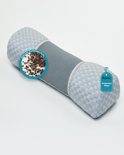 Buckwheat Cervical Pillow for Sleeping, Adjustable Roll Pillow for Neck Relief with Washable Pillowcase, Round Cylinder Bolster for Firm Support, 16x4 inch (Khaki)