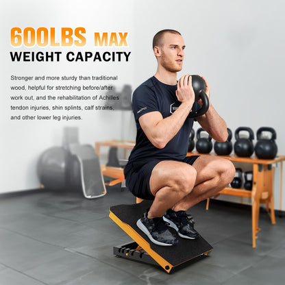 Steel Slant Board Calf Stretcher, 600 Lbs Weight Capacity 5-Level Adjustable Incline Board Squat Wedge Achilles Ankle Stretcher Non-Slip Surface for Squat, Fitness, Physical Therapy