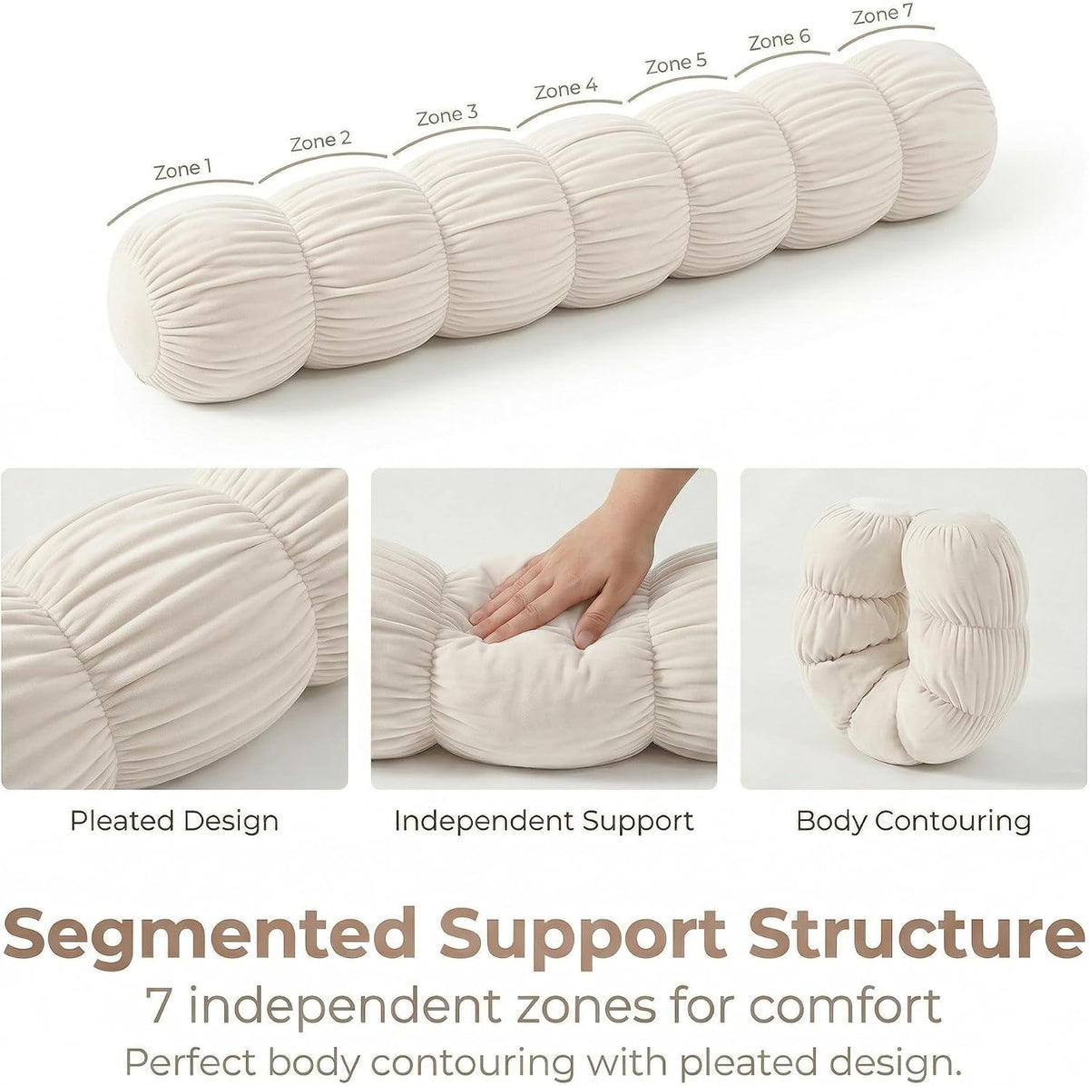 Pat. Pend. Long Bolster Pillow for Bed, 39 Inch, Misty White